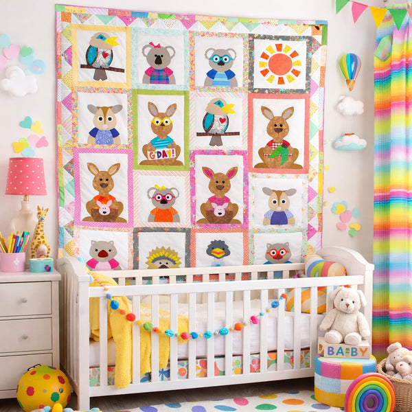 Personalised baby quilt with colourful patchwork for nursery crib