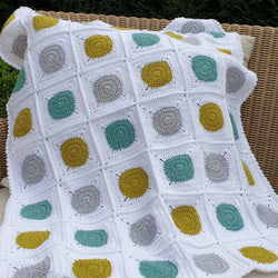 Circle to Square Crochet Baby Blanket in Green and Grey - Littler Quilts