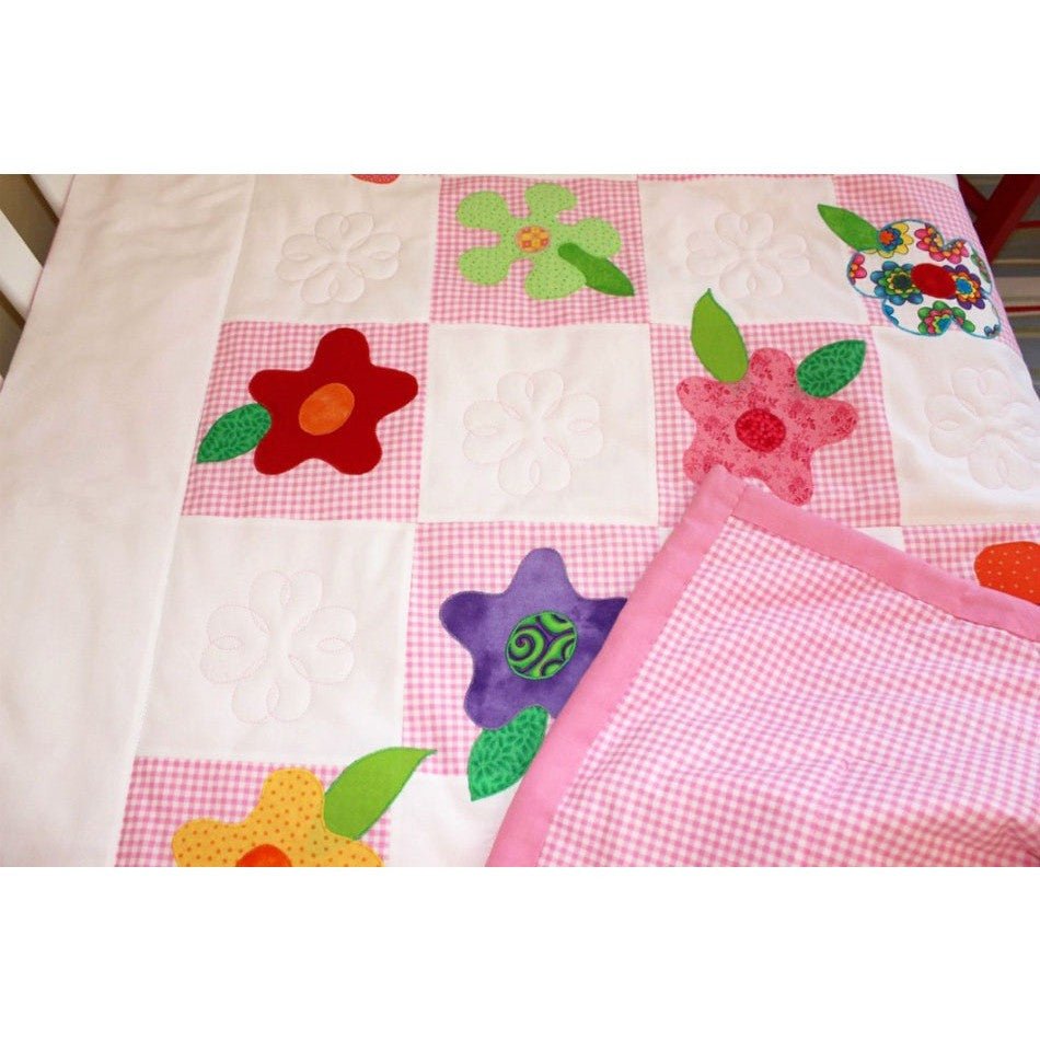 Flower Power Patchwork Cot Bed and Nursery Bed Quilt in Pink - Littler Quilts