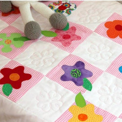 Flower Power Patchwork Cot Bed and Nursery Bed Quilt in Pink - Littler Quilts