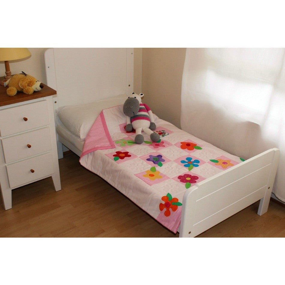 Flower Power Patchwork Cot Bed and Nursery Bed Quilt in Pink - Littler Quilts