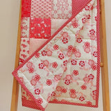 patchwork quilt showing the back fabric of flowers