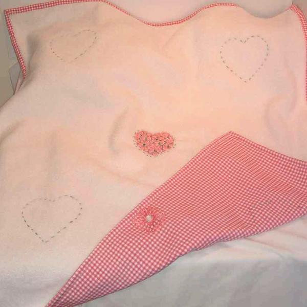 Hand Embroidered Roses Heart Blanket - Littler Quilts