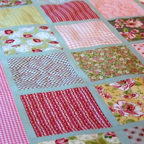Personalised Custom Made Flowers & Pink Gingham Quilt - Littler Quilts