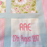 Personalised Custom Made Flowers & Pink Gingham Quilt - Littler Quilts