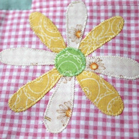 Personalised Custom Made Flowers & Pink Gingham Quilt - Littler Quilts