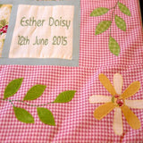 Personalised Custom Made Flowers & Pink Gingham Quilt - Littler Quilts