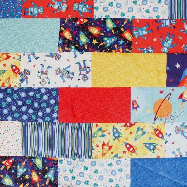 Rockets and Robots Children's Patchwork Quilt | Littler Quilts
