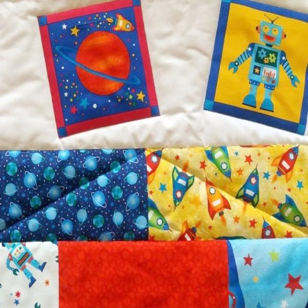 Rockets and Robots Children's Patchwork Quilt - Littler Quilts