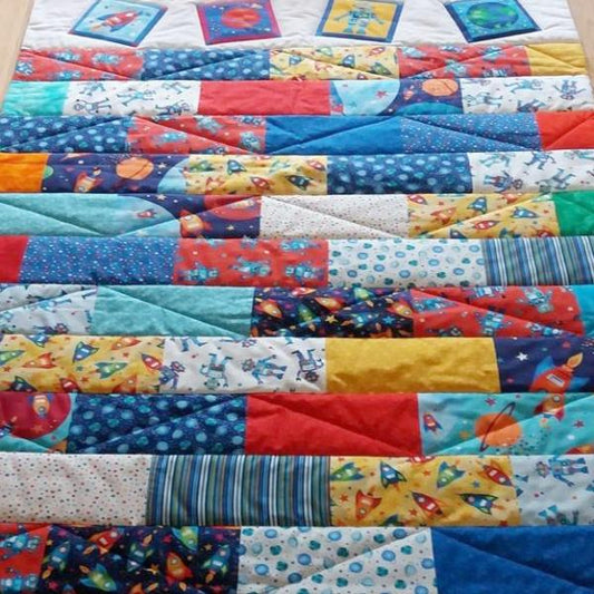 Rockets and Robots Children's Patchwork Quilt - Littler Quilts